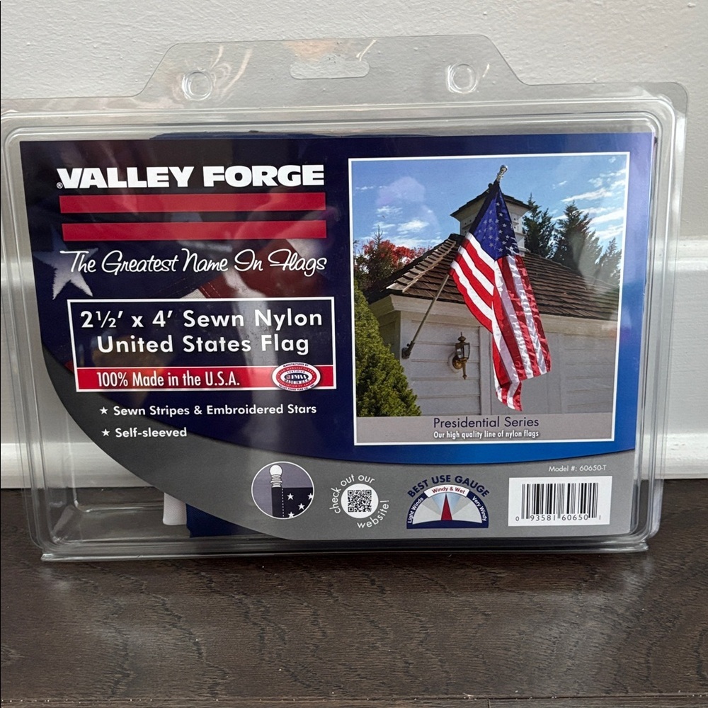 Valley Forge US American Flag,sewn nylon,embroidered stars,self sleeved,USA